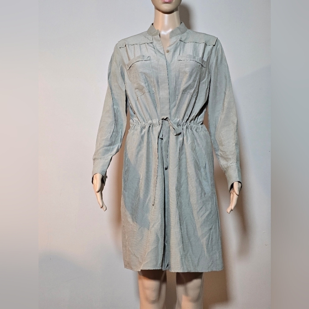 I'M for itmichaa long sleeves button-down shirt dress belted color olive